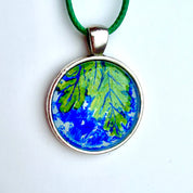Original Gel Print Art Necklace by Bev Evans, blue collection