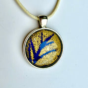 Original Gel Print Art Necklace by Bev Evans, Ultra Blue with gold