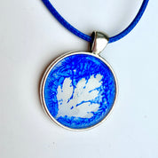 Original Gel Print Art Necklace by Bev Evans, blue collection