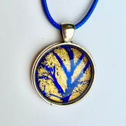 Original Gel Print Art Necklace by Bev Evans, Ultra Blue with gold