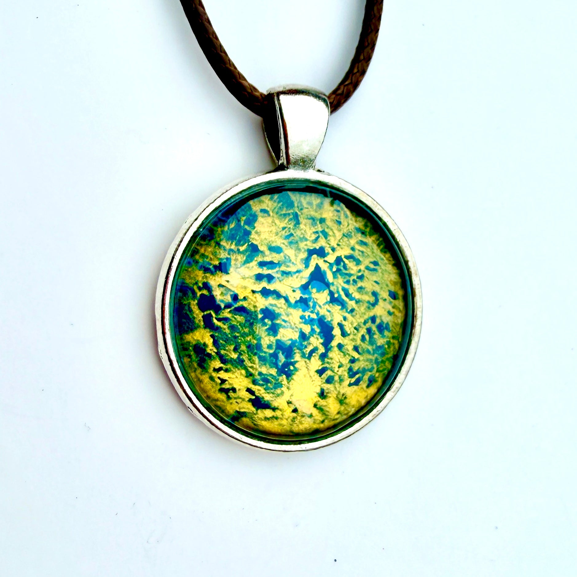 Original Gel Print Art Necklace by Bev Evans, mineral collection