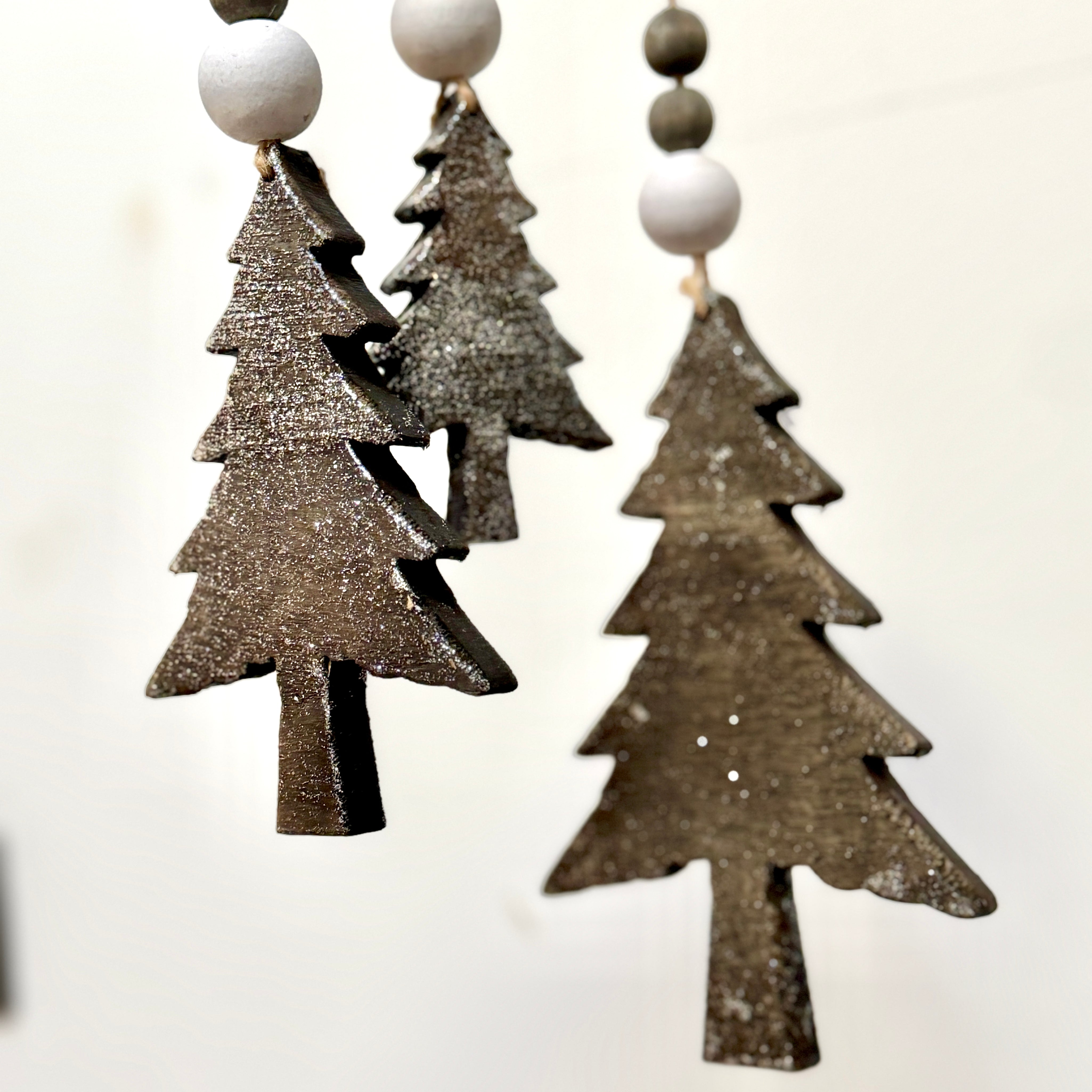 Nordic Grey Wooden Christmas Tree Decorations, Set of 3