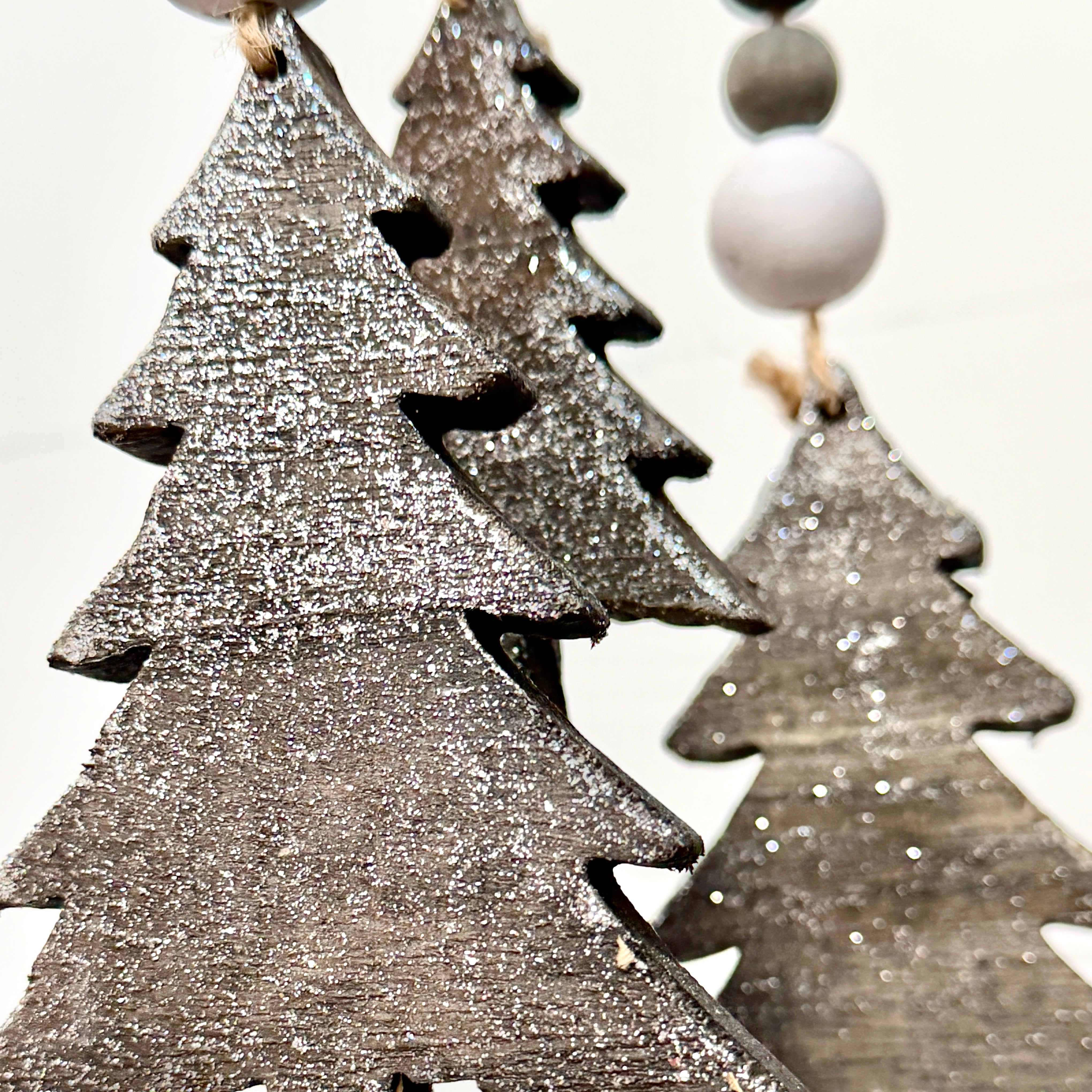 Nordic Grey Wooden Christmas Tree Decorations, Set of 3