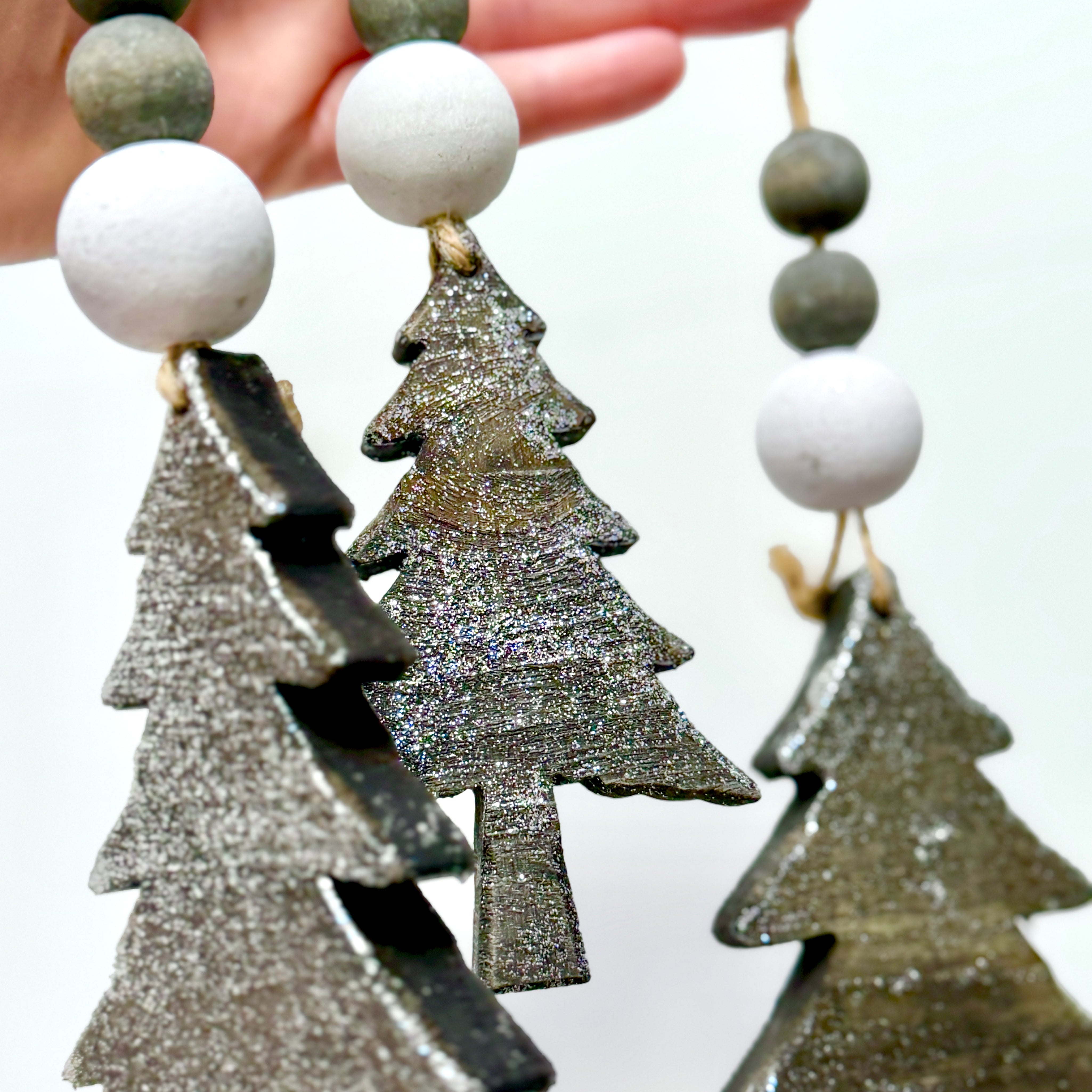 Nordic Grey Wooden Christmas Tree Decorations, Set of 3