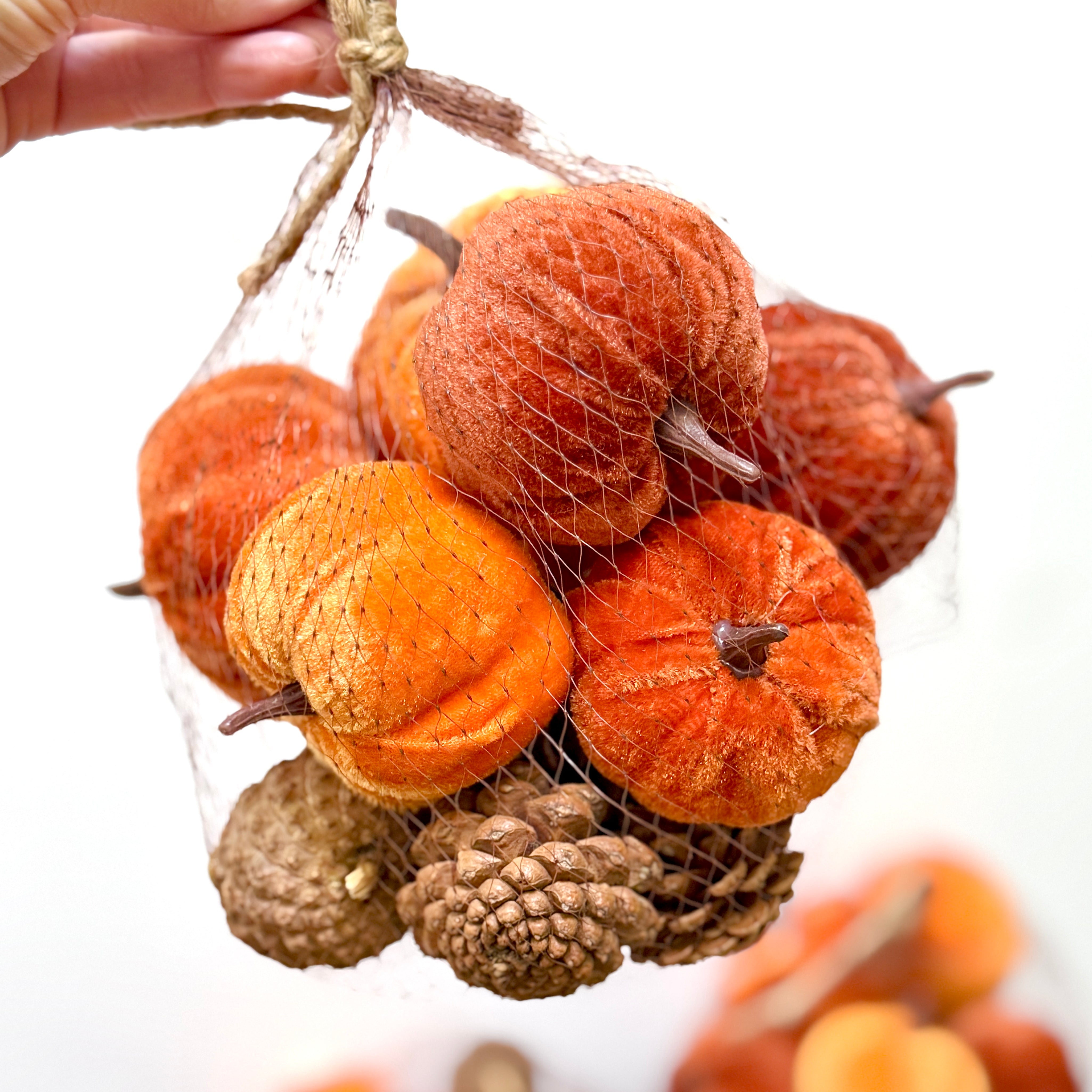 Velvet Pumpkin & Pine Cone Bag – Autumn Craft & Décor