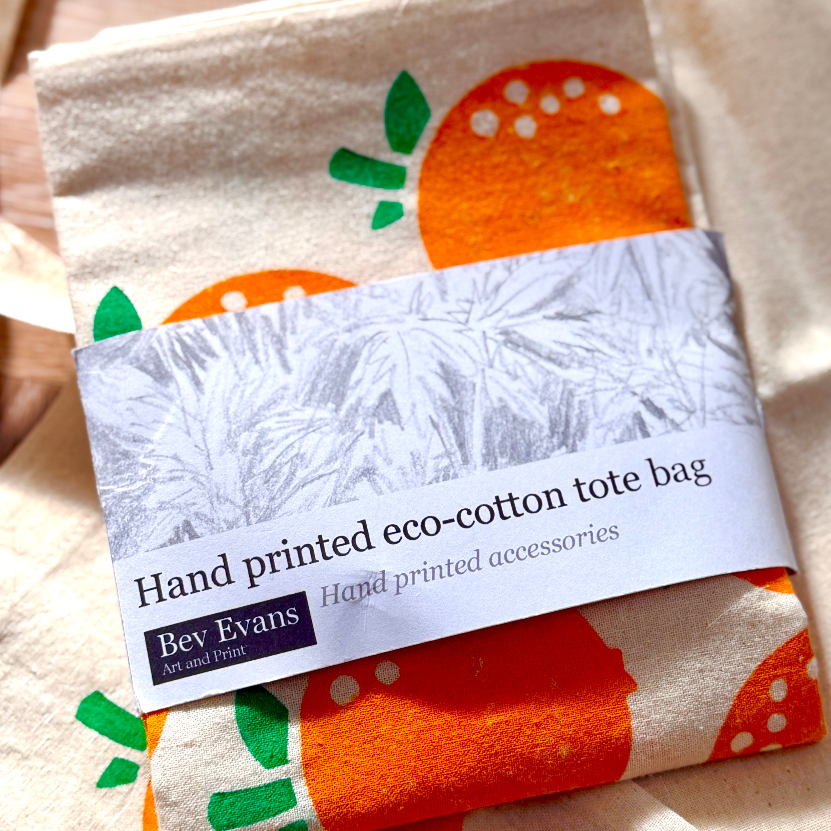 Hand-Printed Eco Cotton Tote Bag, hand printed