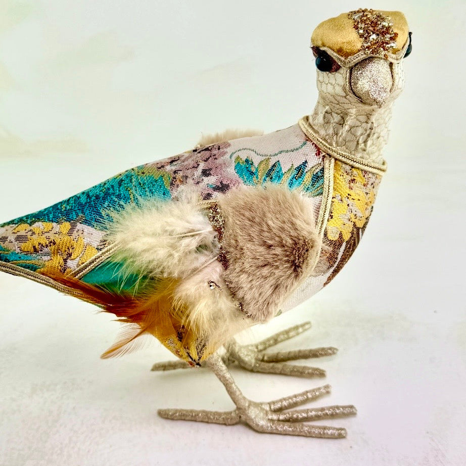 Embroidered white tapestry bird