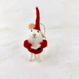 Wool mouse as santa hanging decoration