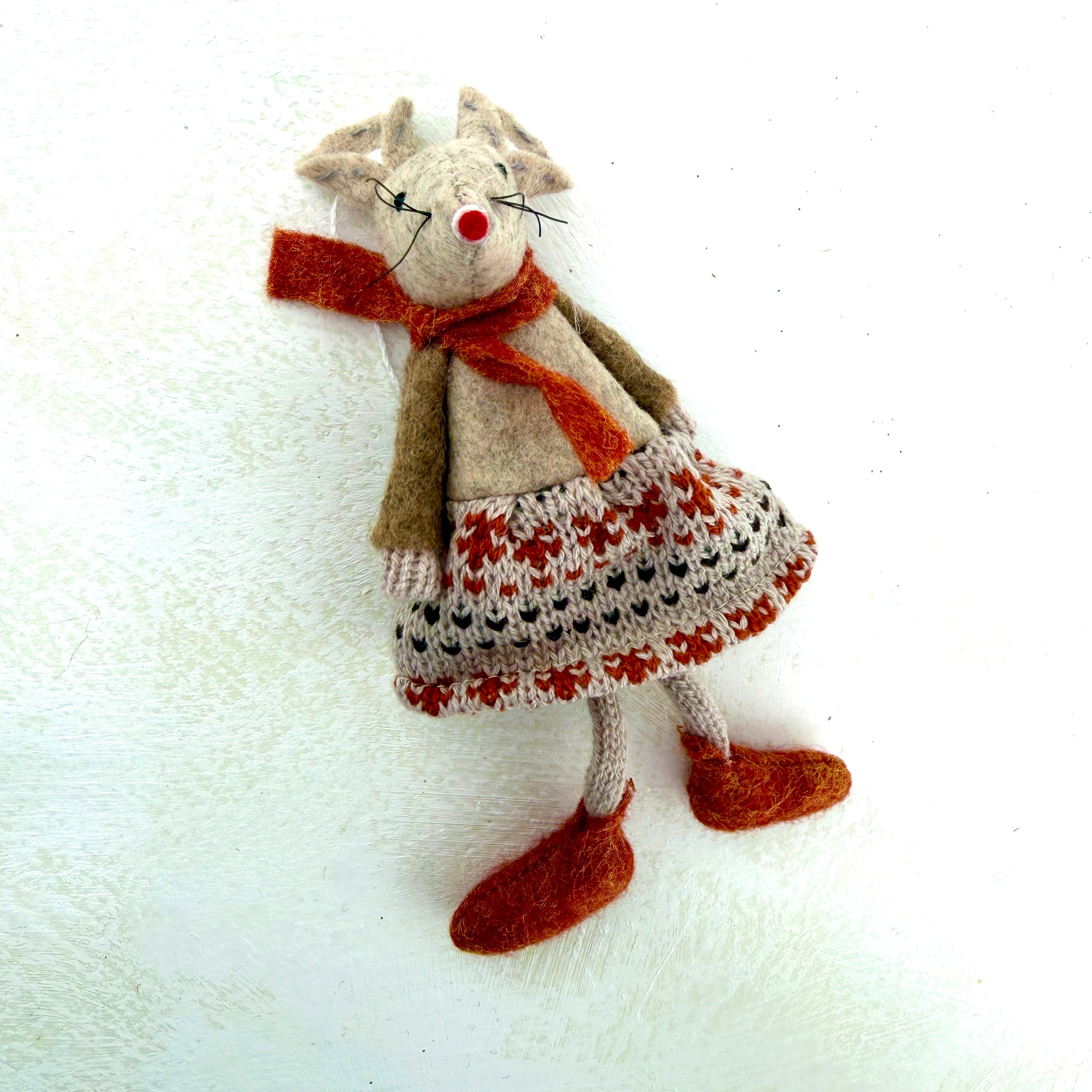 Wool mouse in knitted dress