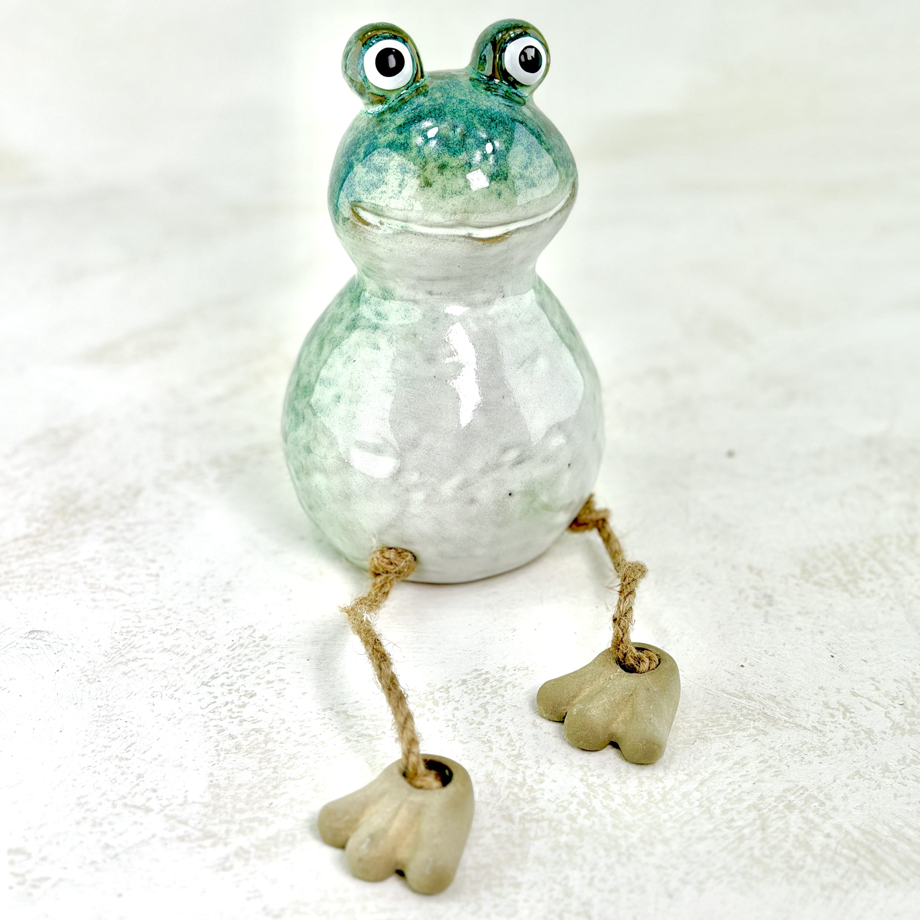 Heaven sends Ceramic Frog with String Legs, Bookcase Buddy