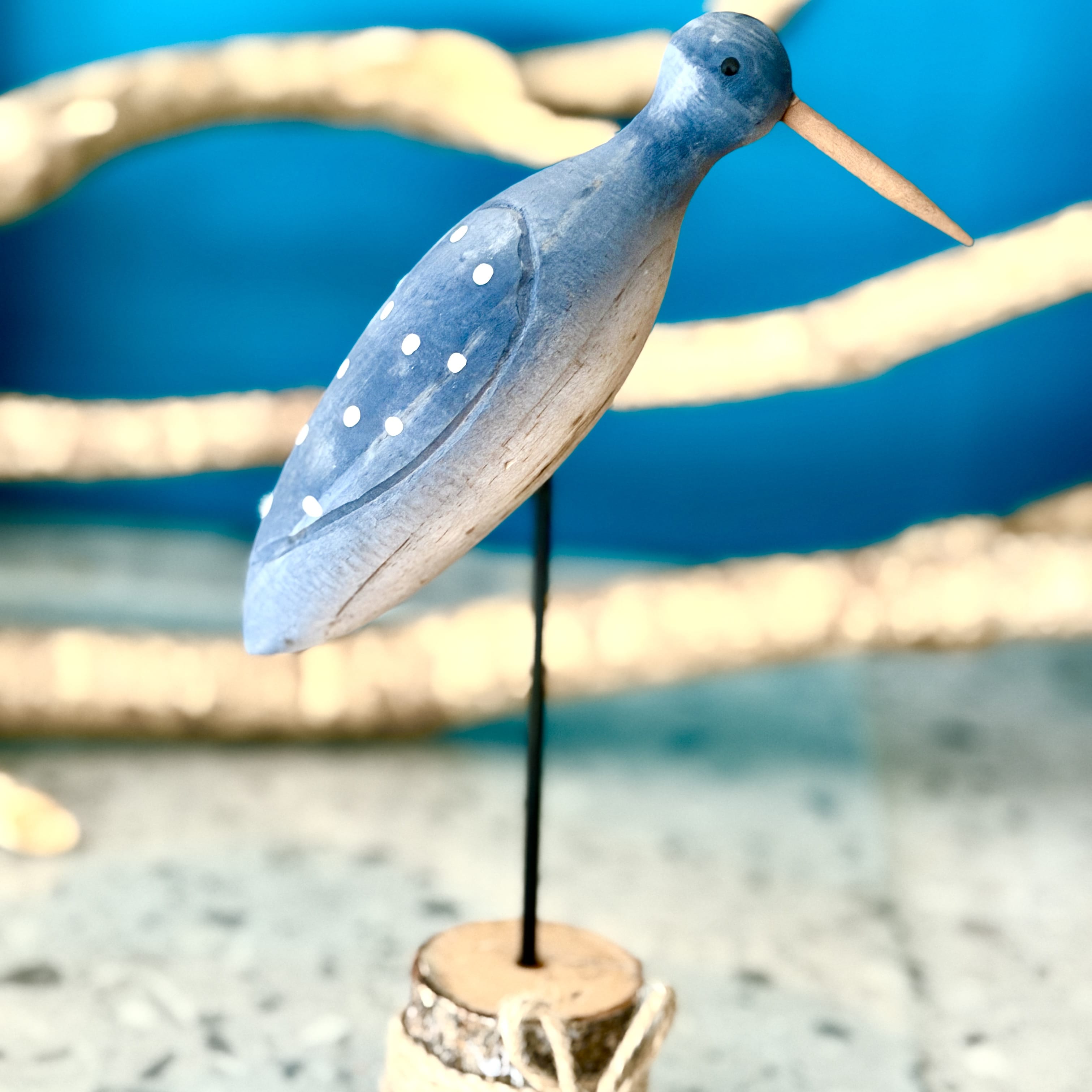 Clever Hands Hand Carved Wooden Bird Ornament on Bark Base