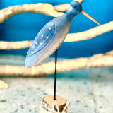 Hand Carved Wooden Bird Ornament on Bark Base