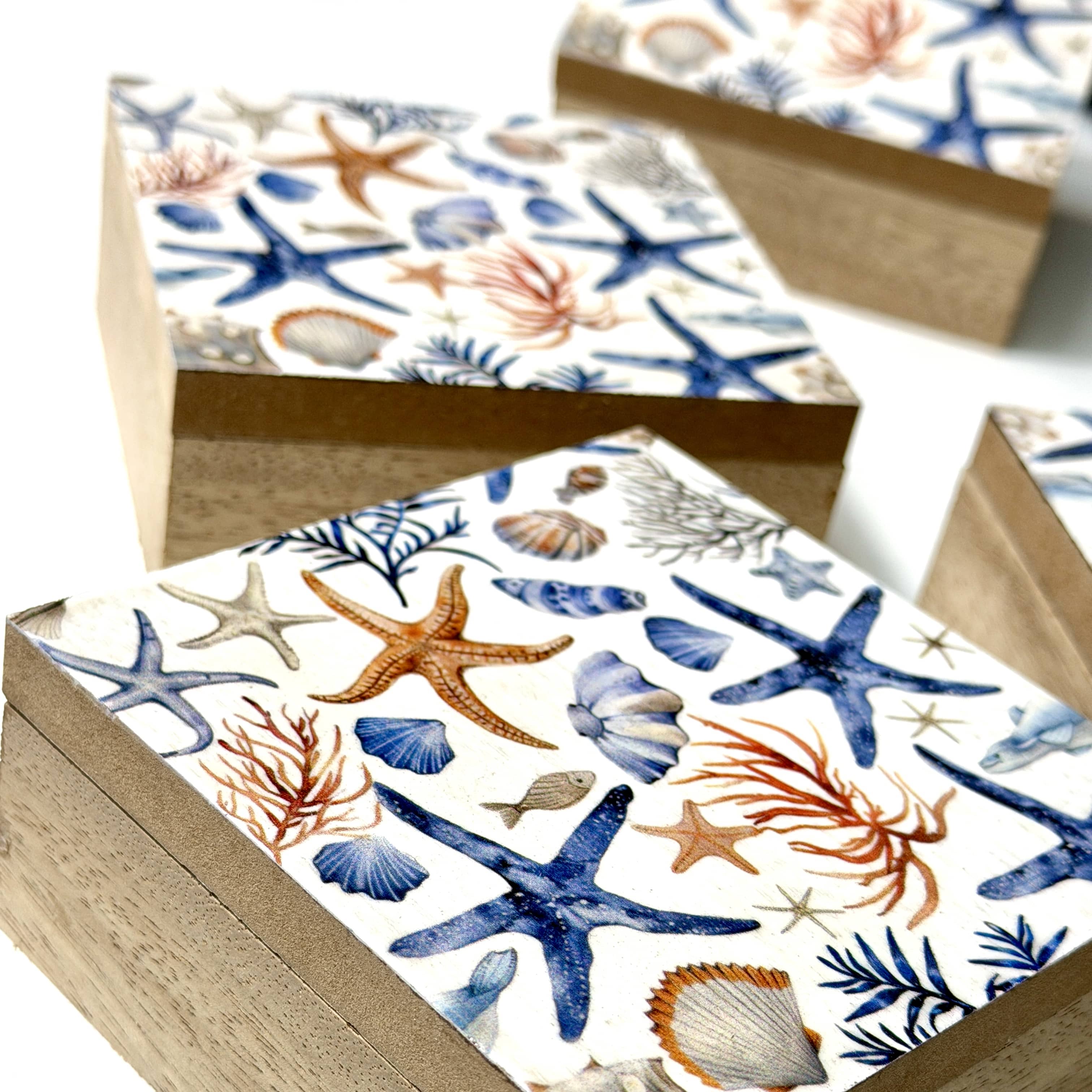 Clever Hands Coastal Shell Design Wooden Keepsake Box
