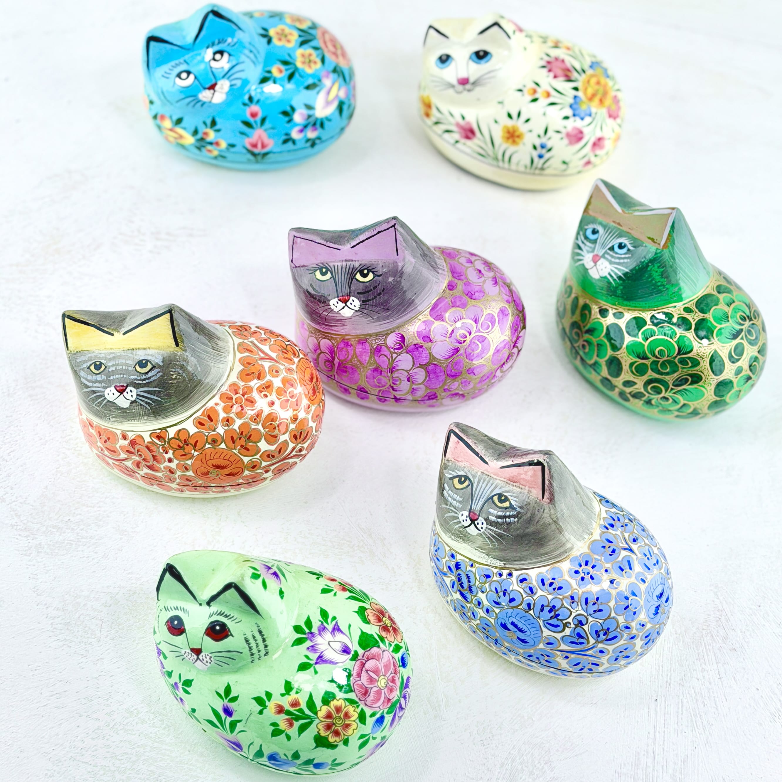 Fair to Trade Hand Painted Kashmiri Cat Boxes