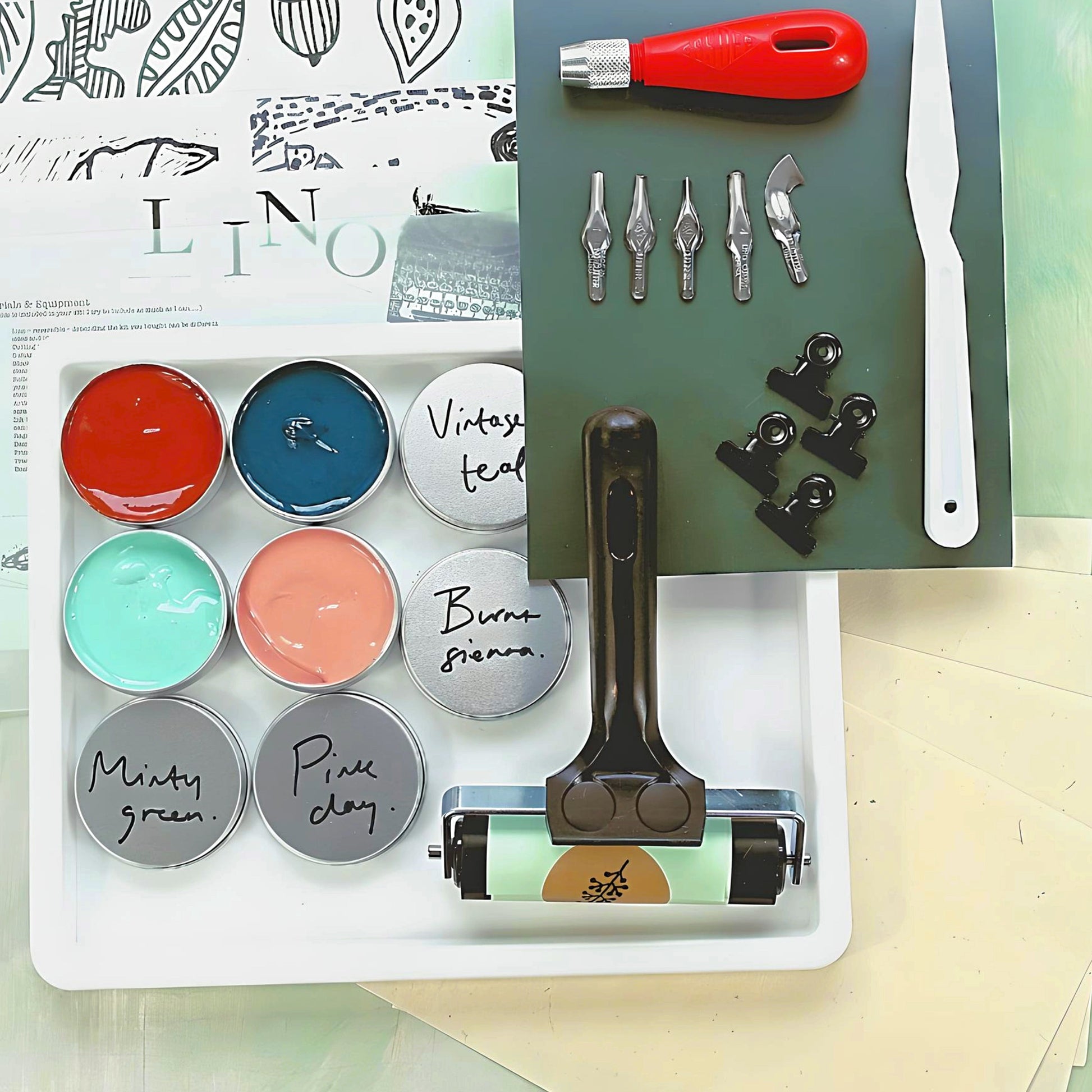Beginners Linocut Starter Kit, craft printing DIY kit, choose your own  colour