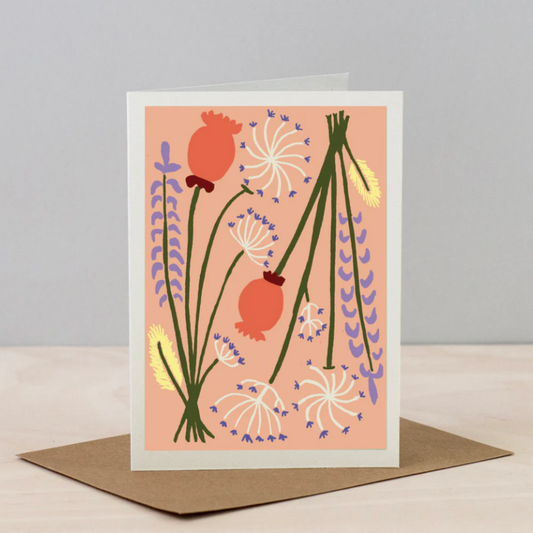 Greeting card with floral design on a plain background