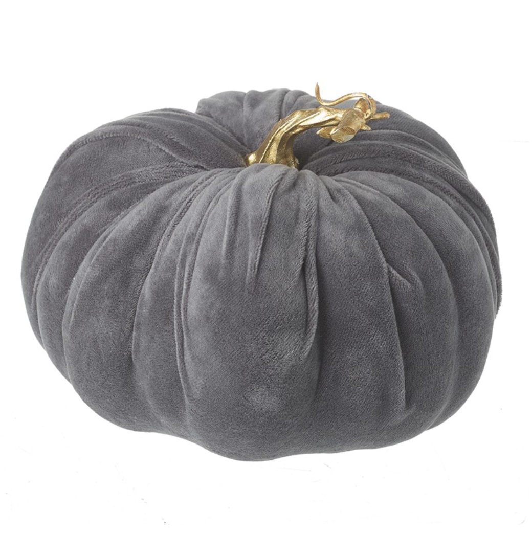 grey velvet pumpkin with gold stalk