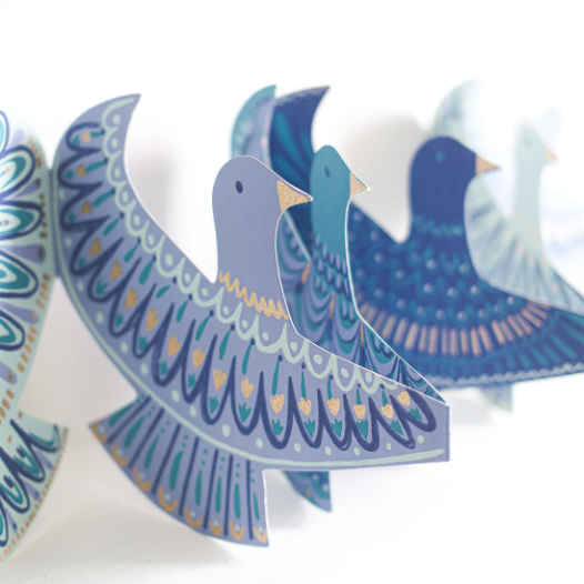 Concertina garland doves in blue