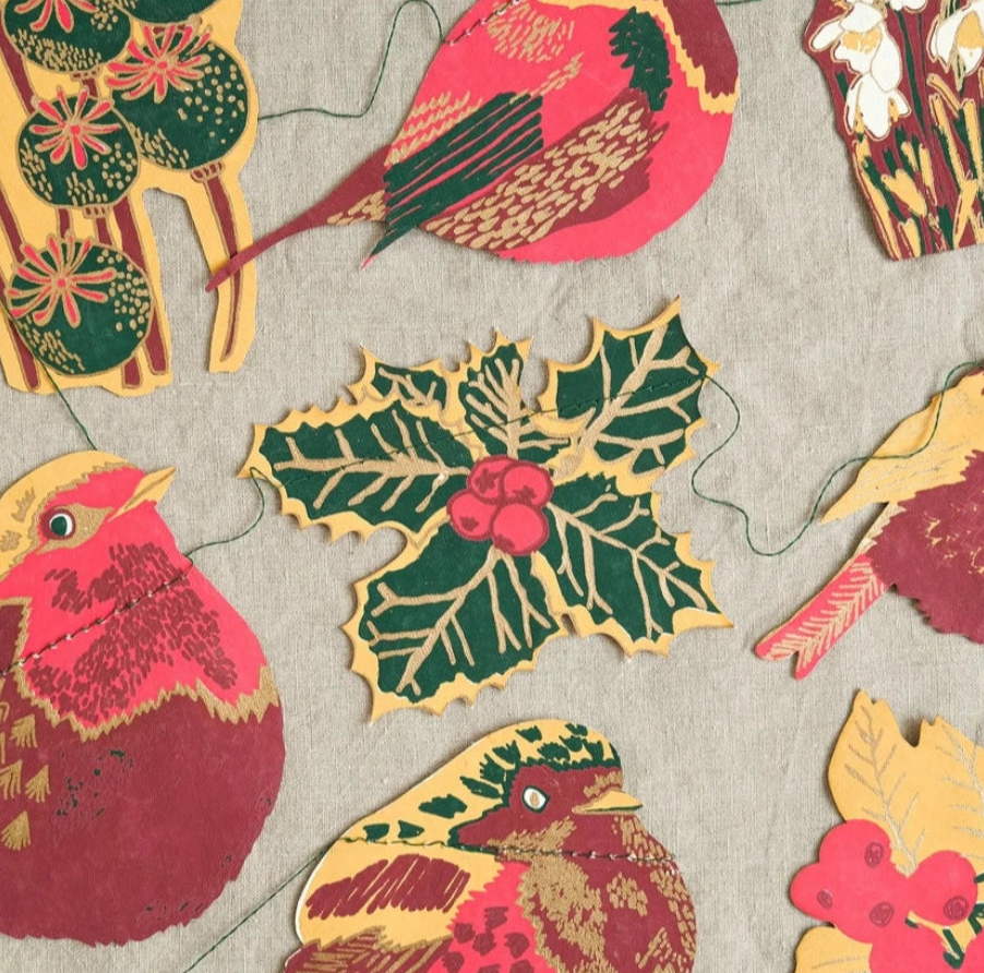 Stitched garland Christmas hedgerow