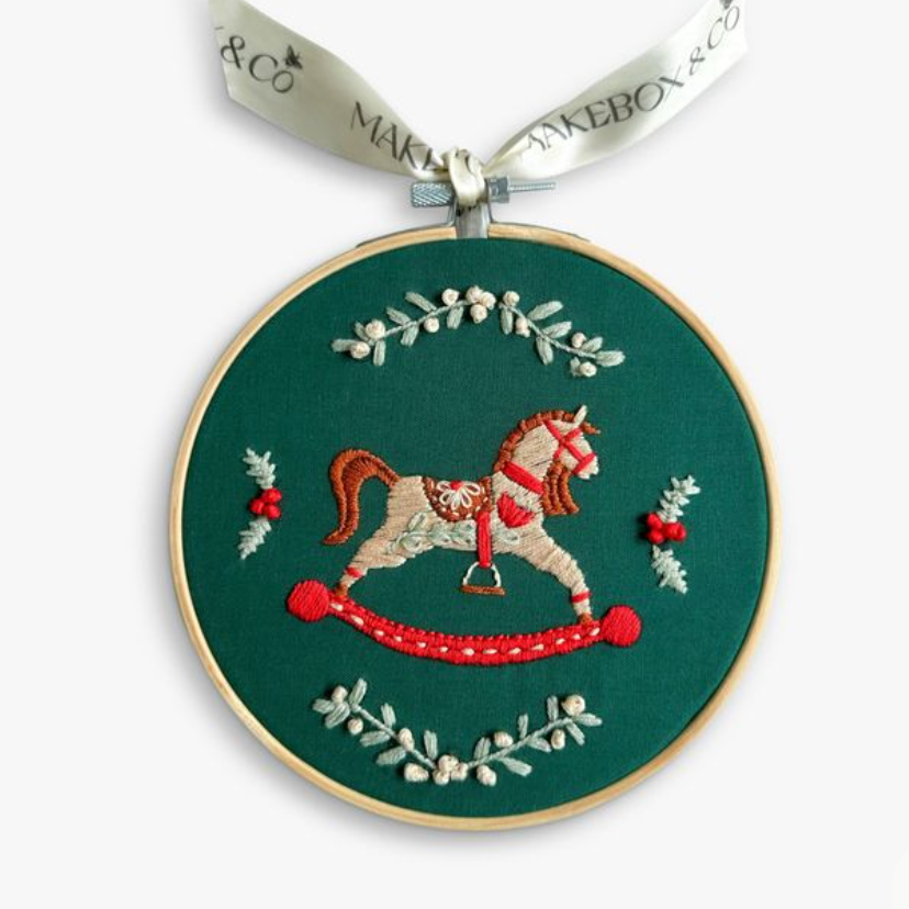 Festive rocking horse embroidery kit