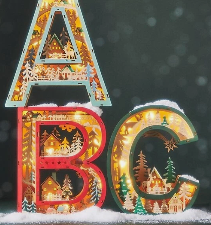 Light up snowy letter, monogram C