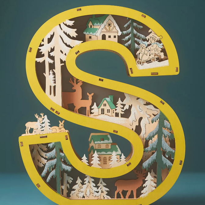 Light up snowy letter, monogram S