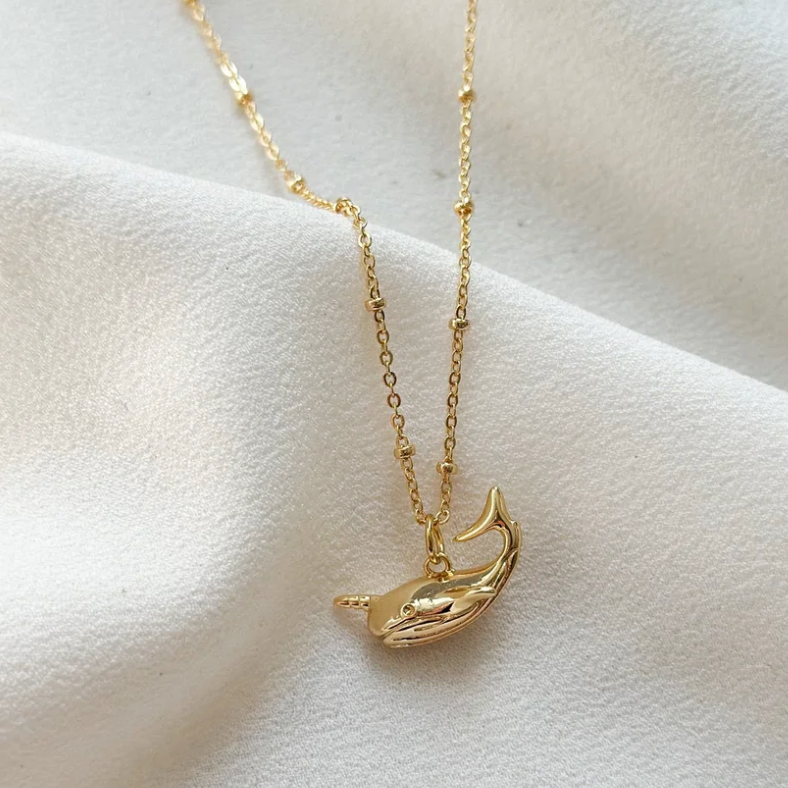 Gold-Plated Narwhal Whale Pendant Necklace