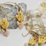 Flaming heart ceramic & brass earrings