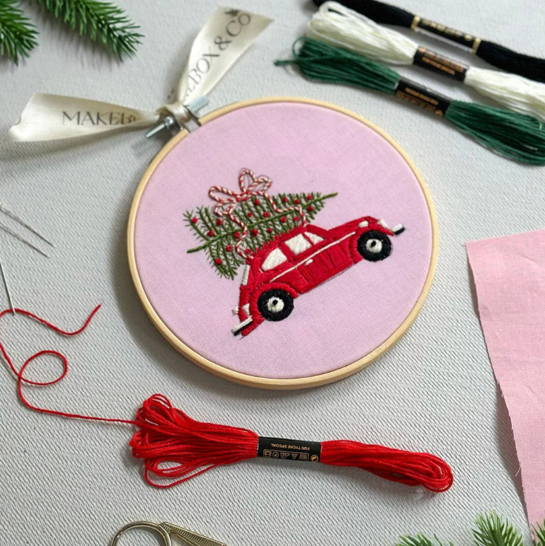 Christmas tree & car embroidery kit
