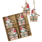 Wooden painted Robin gift tags or tree decs, set of 8