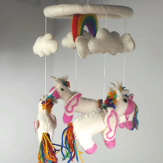 Handmade felted unicorn mobile