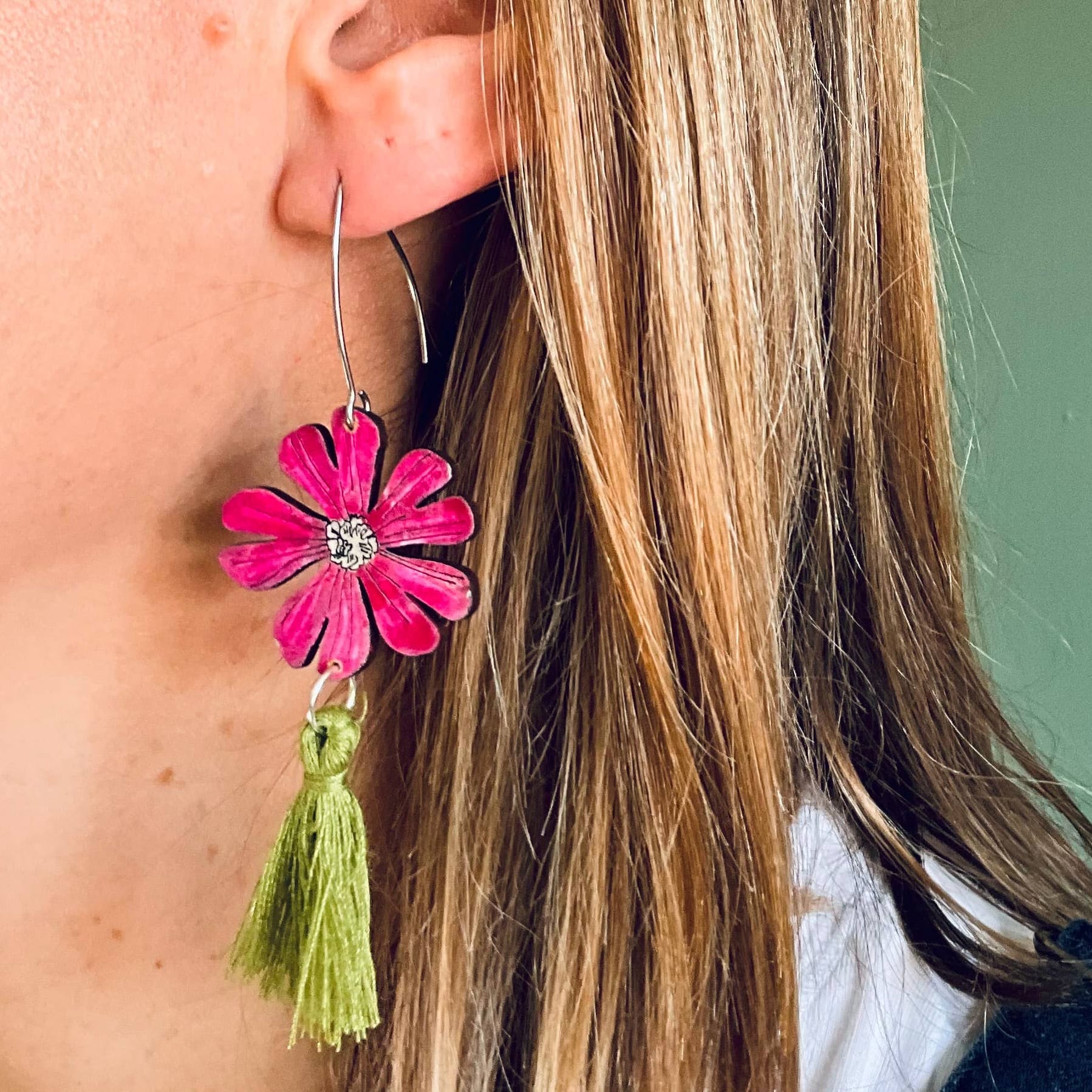 Lily Faith Red Campion Tassel Earrings
