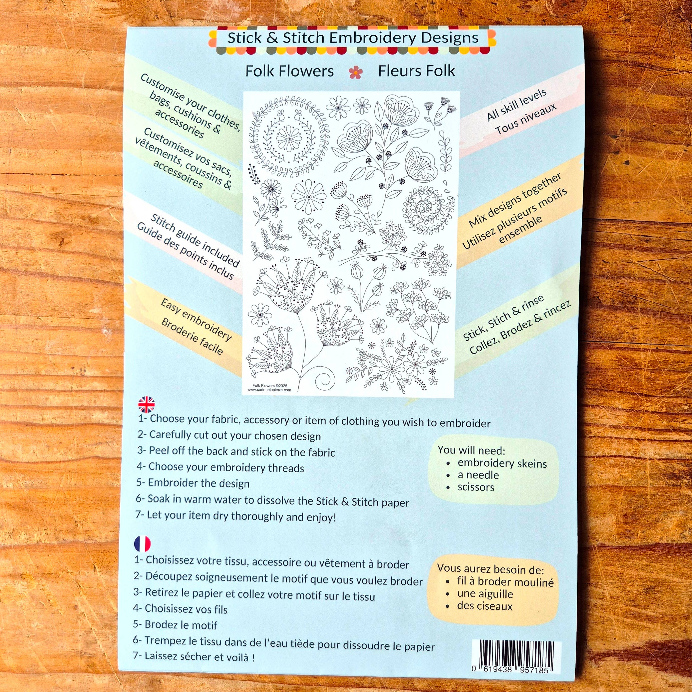 Stick and Stitch Embroidery: Folk Flowers transfer sheets