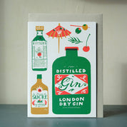 Gin Bottle Greeting Card for Gin Lover or Cocktail Fan