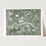 Woodland Risograph Print, A3 Nature Wall Art from Original Lino Print