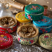 Hand-Painted tin with terracotta candles