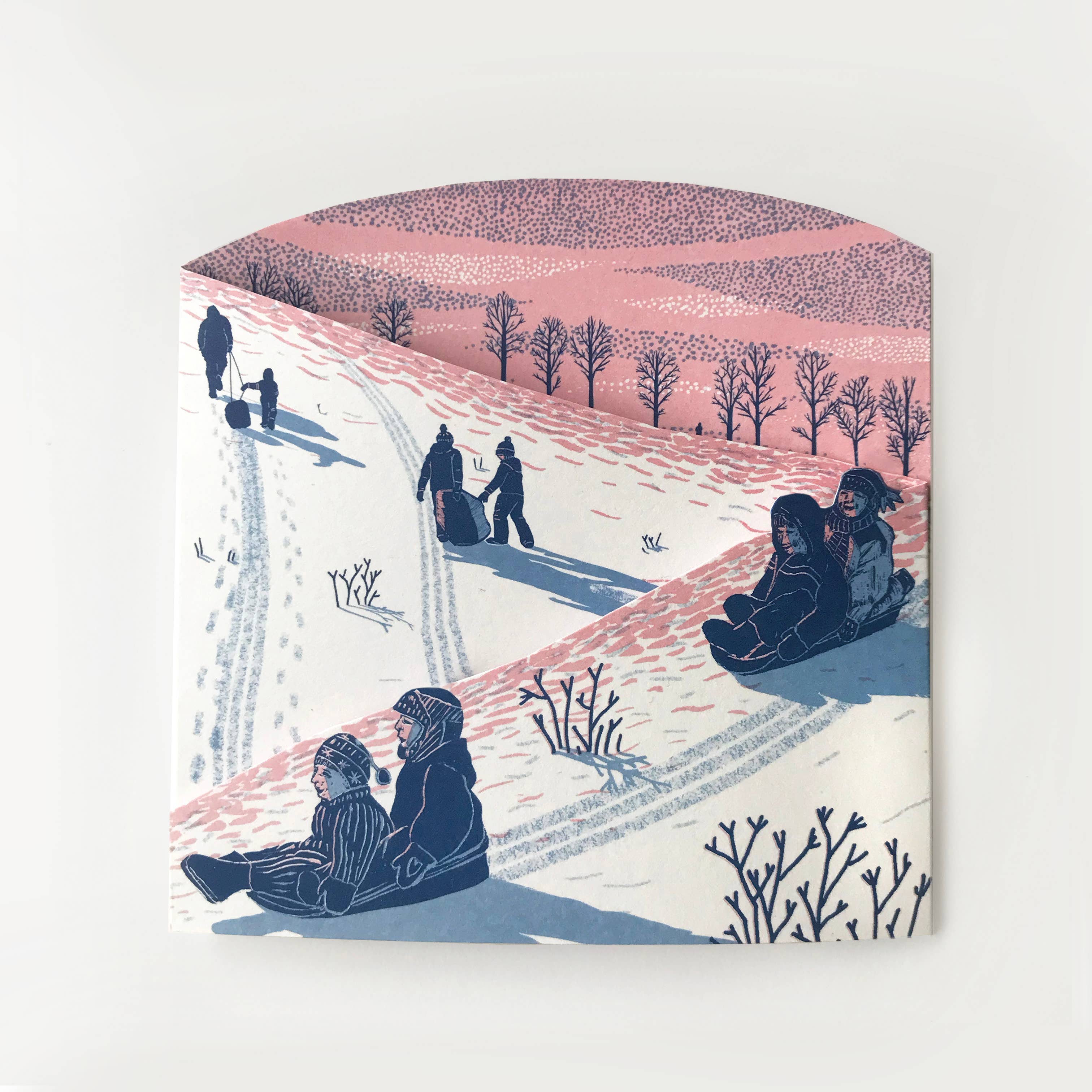 Sledging in the Snow Concertina Christmas Card