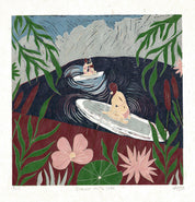 Paddle board greeting card, women in nature, botanical