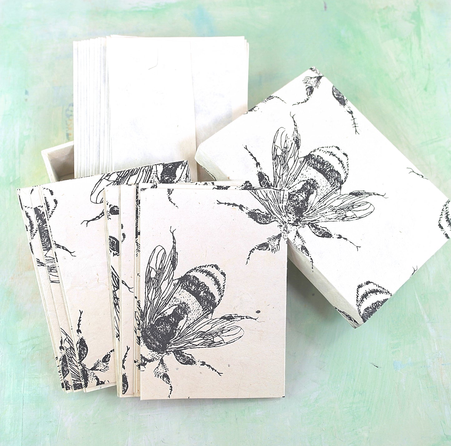 Handmade card set in box, bees