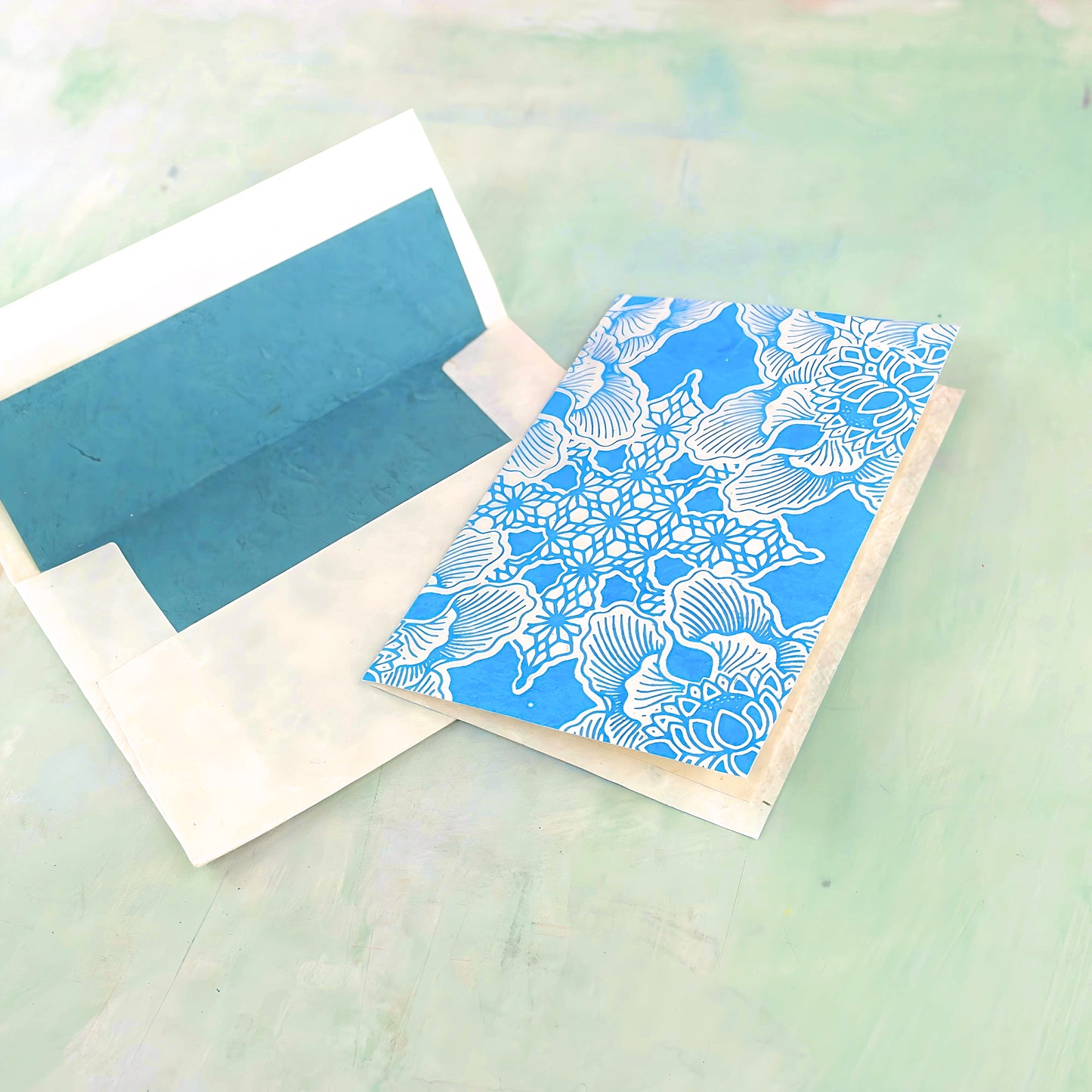 Handmade card set in box, blue lotus