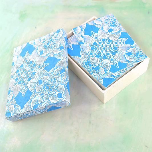 Handmade card set in box, blue lotus