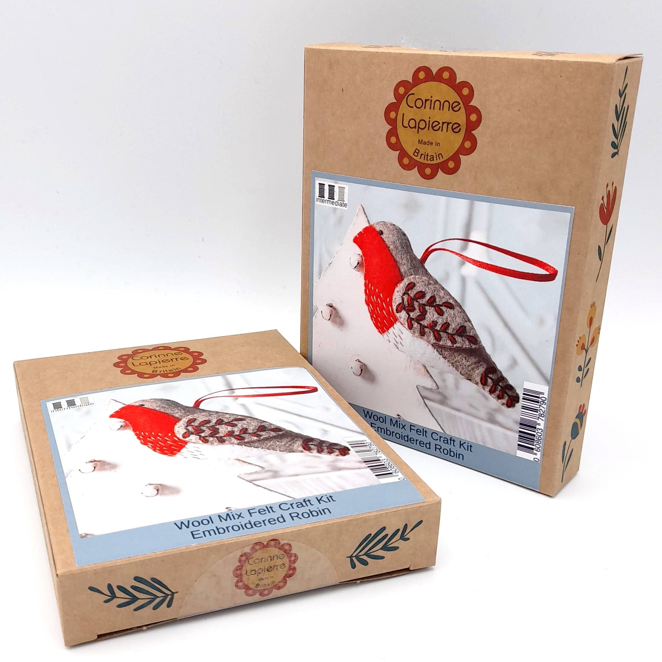 Two cardboard boxes for a hummingbird craft kit, one showing the front cover and the other showing the side panel with a photo of the finished bird, photographed on a white background.