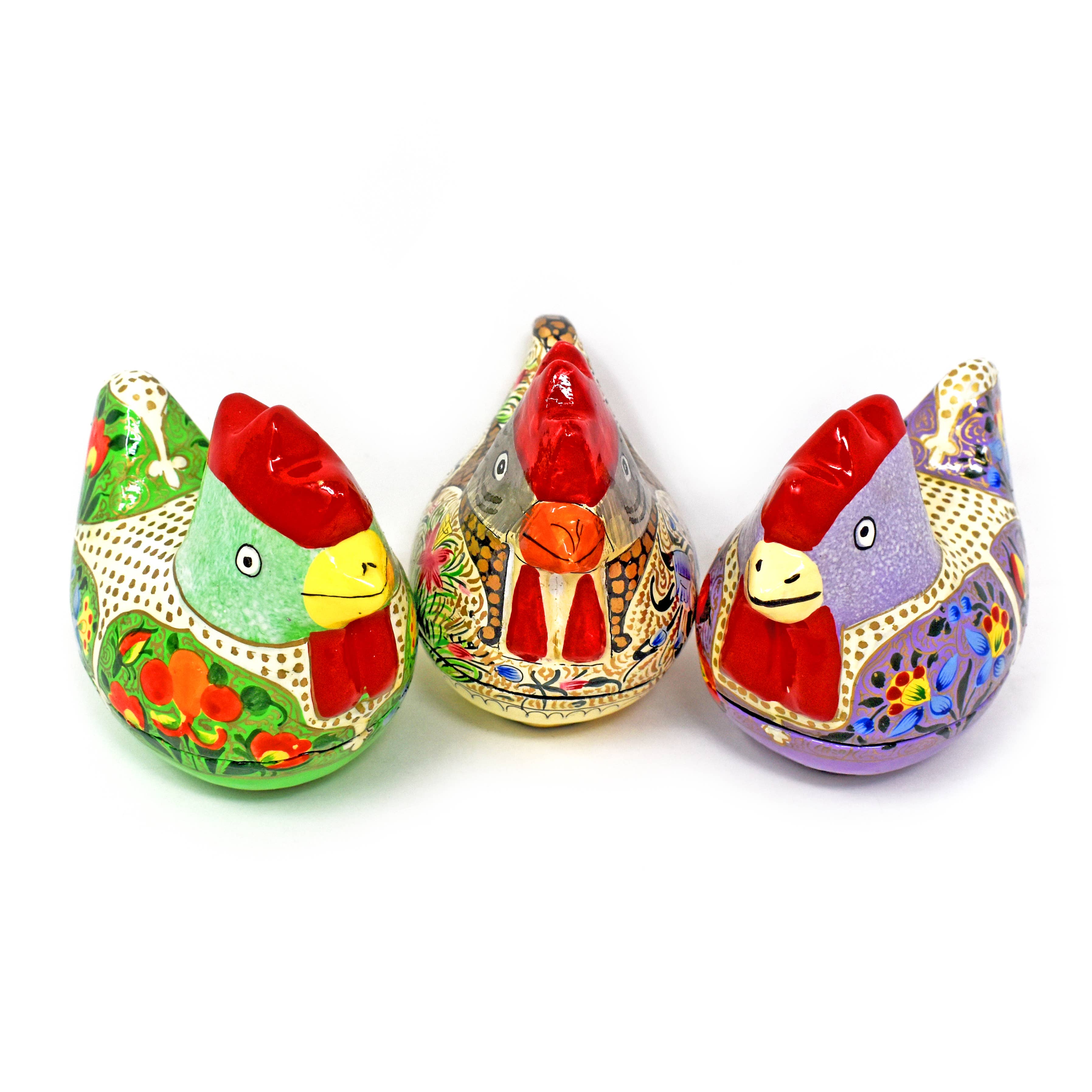 Hand Painted Papier-Mâché Chicken Boxes