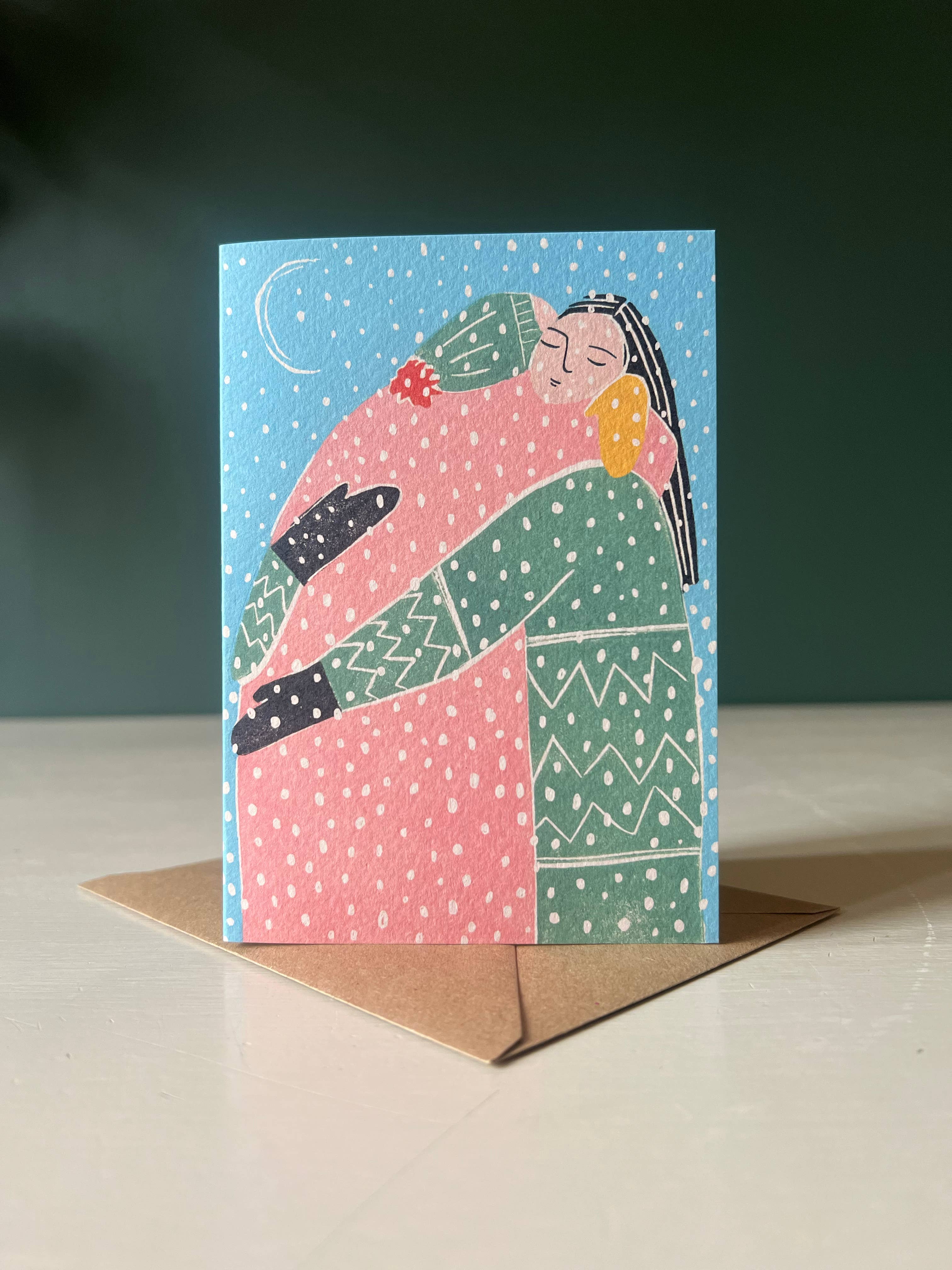 Winter Hugs Christmas Holiday Greeting Card