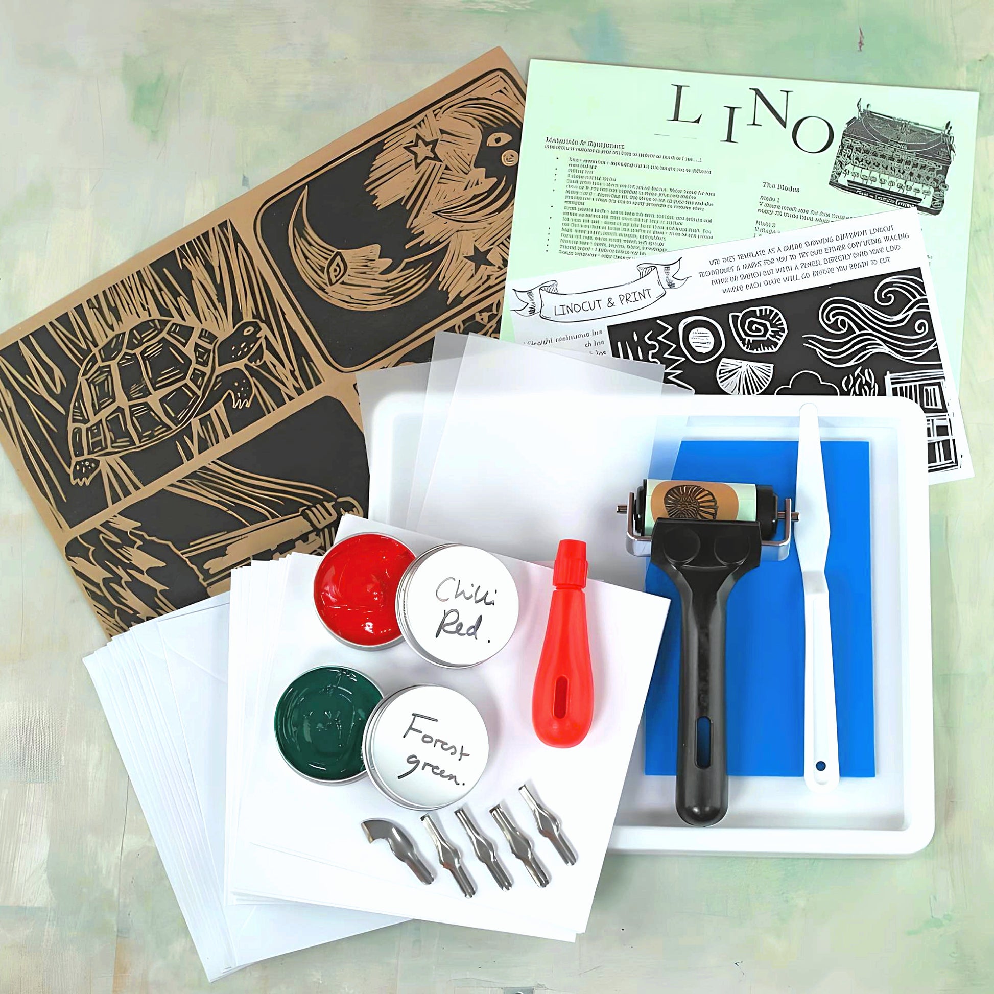 Premium Linocut & Print Kit, 18 Items Includes 4 Ink Colours Choose Your  Own, UK Made With Video Tutorial, Templates 