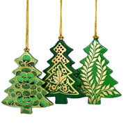 Set of 3 Hand-Painted Wooden Christmas Tree Decoration