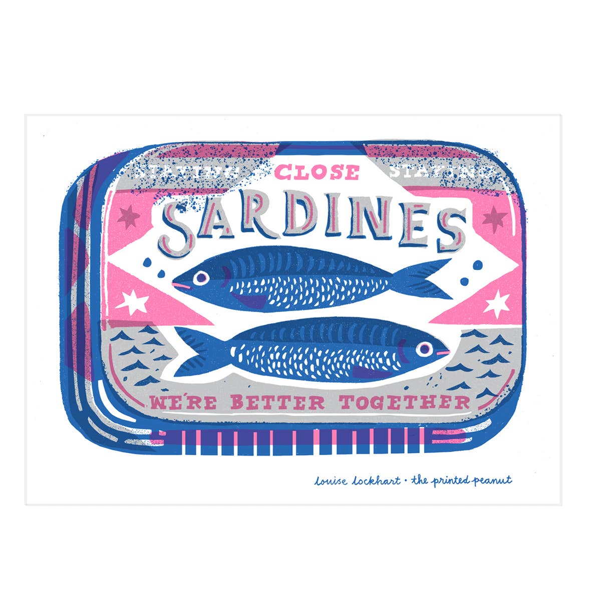 We’re Better Together Sardines Risograph Print – Pink & Blue