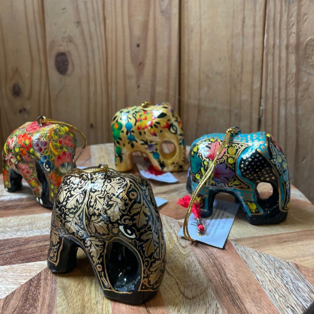 White & Gold Papier-Mâché Elephant Decoration