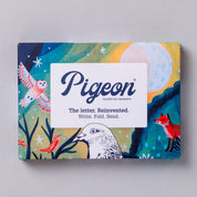 Pigeon letter set packaging with colorful design and 'Pigeon' branding on a gray background