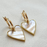 Gold-Plated Mother of Pearl Heart Hoop Earrings